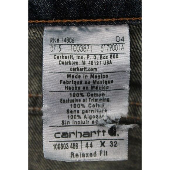 Carhartt 44x32 Mens Blue Denim 5-Pocket Relaxed Fit Dark Wash Jeans 100603 - Picture 8 of 8